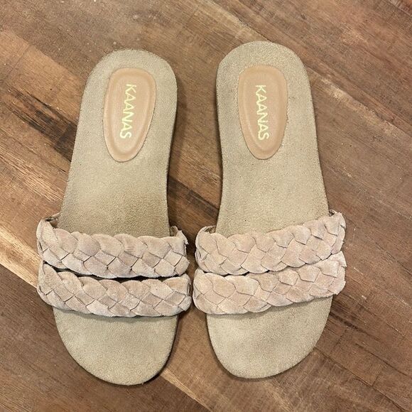 KAANAS Braided Leather Slip On Sandals Size 7 - Picture 1 of 7